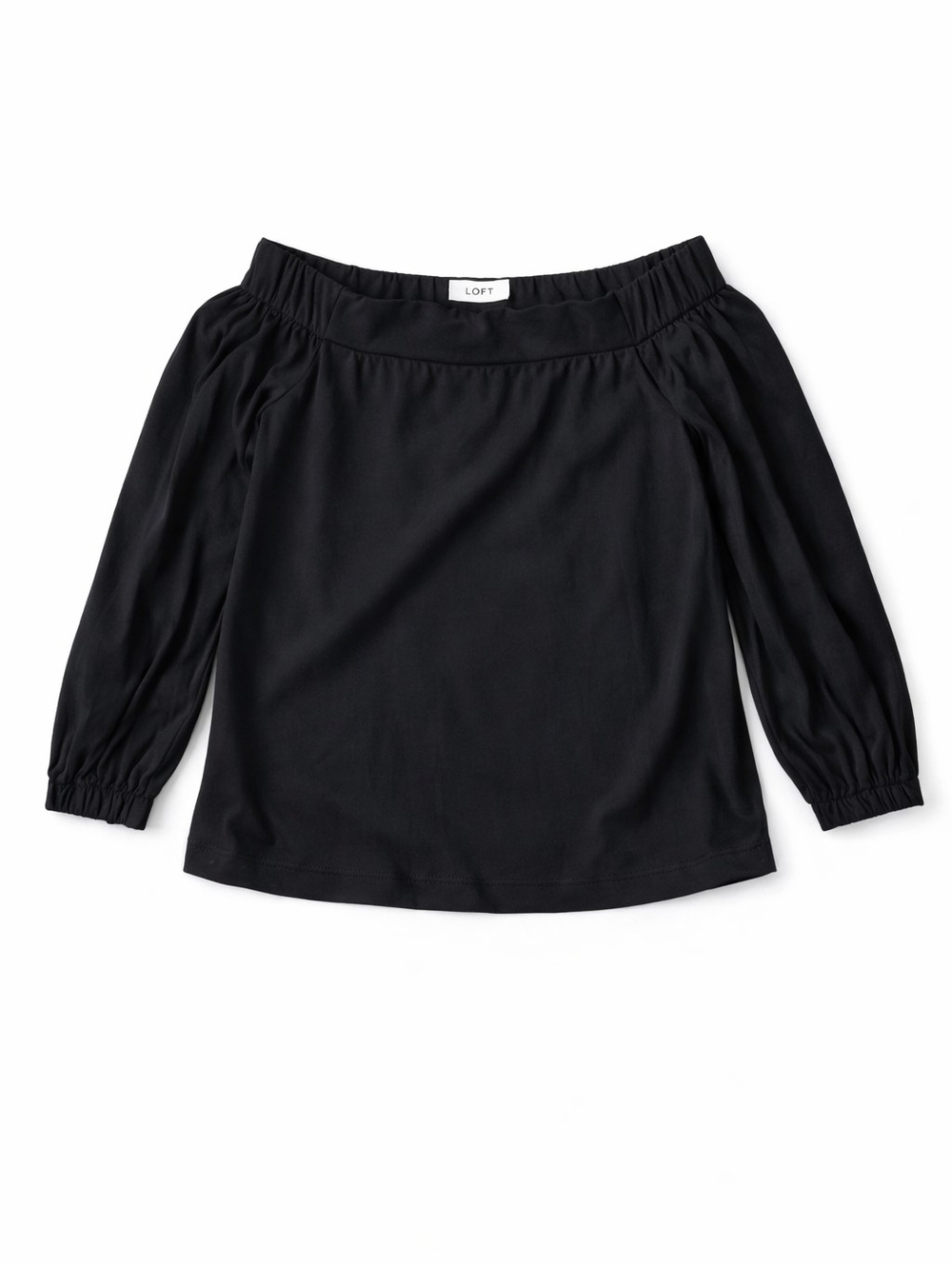 LOFT Black Off Shoulder Blouse Small Elastic Neck Long Sleeve Flowy Top